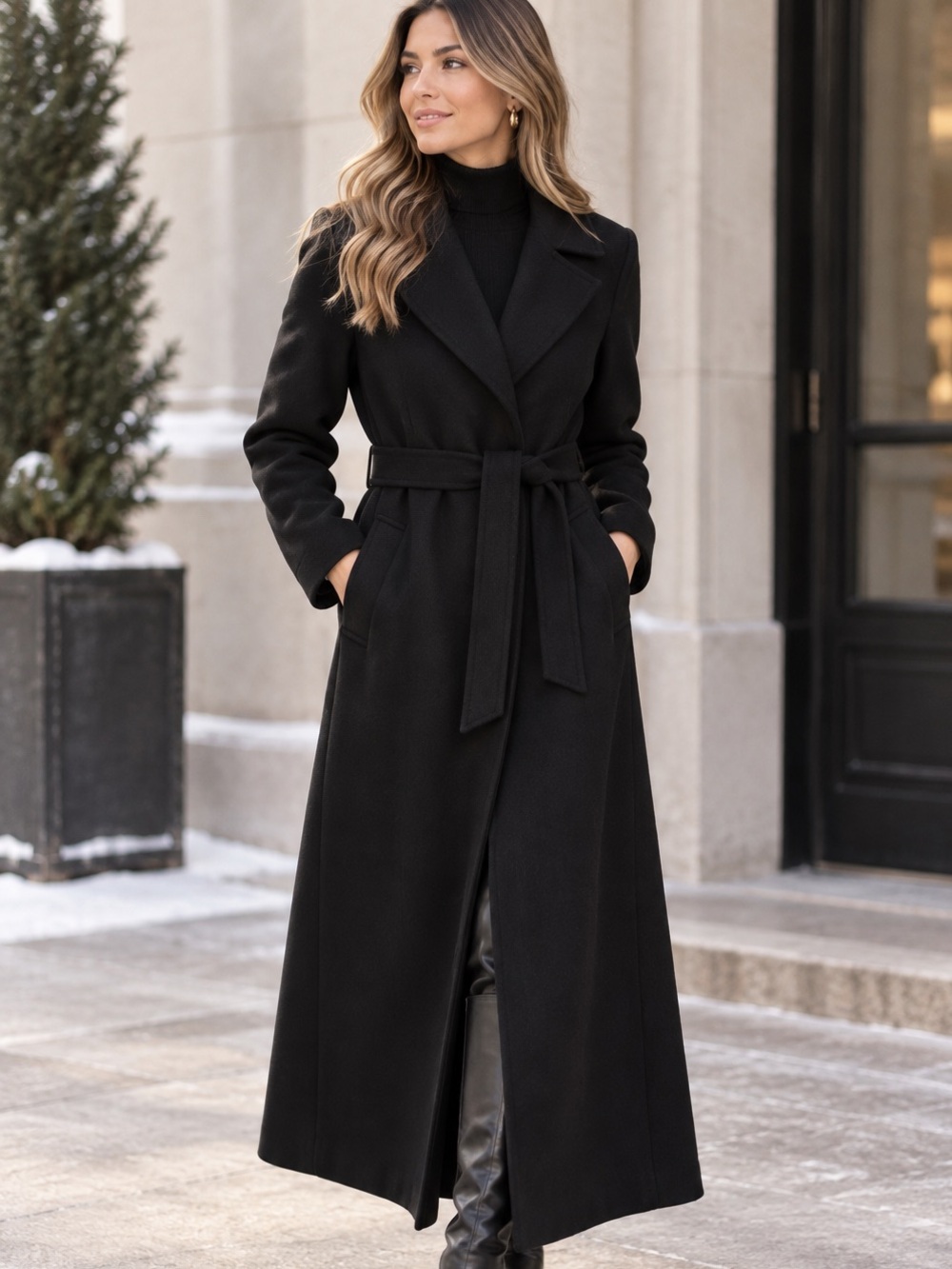 Banana Republic Trench Black Belted Wool Blend Maxi Coat Size S Long Trench